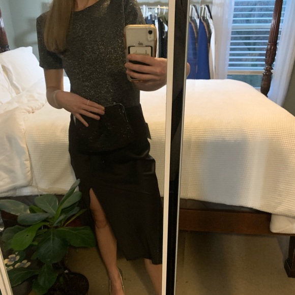 Black Satin Skirt with Slit - Picture 4 of 4